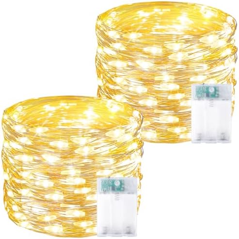2 Pack 60 LED Fairy Lights Battery Operated with Timer, 20 FT Warm White by BOSSERN