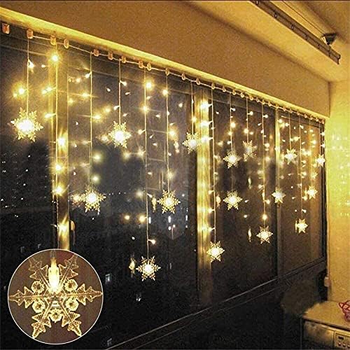 String Lights LED Curtain Light, 96 LED Fairy Hanging String Lights Waterproof Christmas Snowflake Lights with Wireless Control for Outside Indoor Bedroom Party Fence Patio - Warm White - Image 6