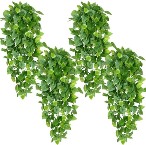 Waipfaru Fake Hanging Plants, 4Pcs Faux Ivy Pothos Vines Greenery by Waipfaru