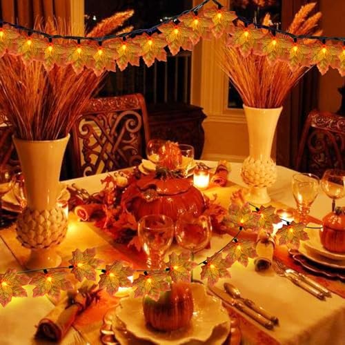 GOOTHY Fall Decor Orange Maple Leaf String Lights Plug in, 13.6Ft LED Outdoor Thanksgiving Decorations Lights with 35 Maple Leaves Light, Hanging Halloween Leaves Light for Outdoor Fall Party Window - Image 7