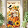 Welcome Fall Door Cover 35.4x70.8in, Autumn Harvest Scarecrow Pumpkin Sunflower Front Porch Banner, Rustic Thanksgiving Halloween Backdrop for Indoor Outdoor Home Yard Wall Decorations by AOHMPT