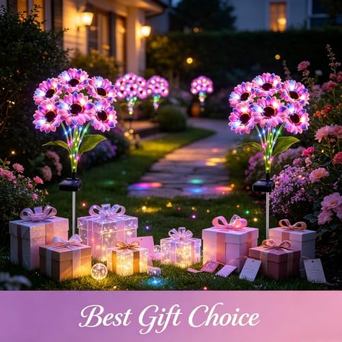 Solar Sunflower Lights Outdoor Garden Decor, 4 Pack Solar Multicolor Flowers Lights with 18 Sunflowers, Waterproof Fall Decor Stake Decorative Light Auto ON/Off for Garden Yard Patio, Gift for Women - Image 7