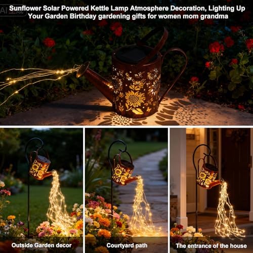 Sunflowers Solar Lights Outdoor Garden Sunflower Gifts, Gardening Gifts, Solar Watering Can Lantern Gifts for Mom Grandma Women, Patio, Yard, Pathway Lantern Decoration Gifts for Mom Grandma Women - Image 2