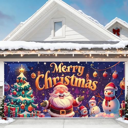 6 x 13 ft Christmas Garage Door Decorations Merry Christmas decorations Xmas Garage Door Cover, Happy New Year Hanging Banner for Home,Outdoor,Indoor,Party (Merry Christmas-Purple, 6 x 13 ft) - Image 2