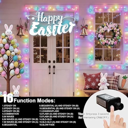 165ft Pastel Easter Lights String, Christmas Mini Light,500 LED with 16 Light Modes, Fairy Lights Plug in for Outdoor Xmas Trees Garland Wreath Holiday Decorations(Green Warm Pink Blue Purple) - Image 3
