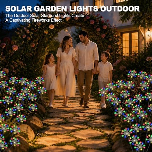 Solar Garden Lights Outdoor, Upgraded Solar Swaying Starburst Light Waterproof with 2 Modes, Solar Fairy Firework Lights for Yard Patio Pathway Flowerbed Balcony Garden Decoration (Multicolor, 4 Pack) - Image 2