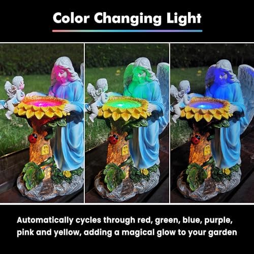 Solar Angel Garden Statue with Color Changing Light for Outdoor Decor - Image 2