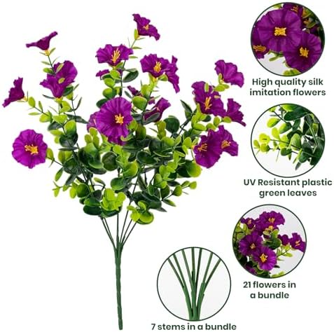 Artificial Faux Flowers for Outdoor 16 Bundles Fake Morning Glory,Fuchsia - Image 3