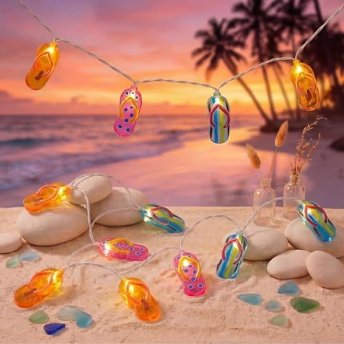 Slipper String Lights, 8.5FT 10 LED Beach Themed Lights with UL Certified Plug, Waterproof Tropical Party Decorations for Patio, Warm White Hawaiian String Lights for Garden Backyard Bedroom Decor by Txcigech