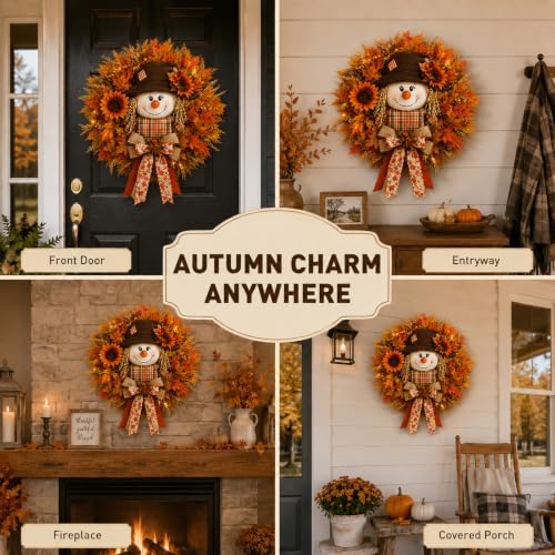 Lighted Scarecrow Fall Wreath for Front Door (M) - Image 5