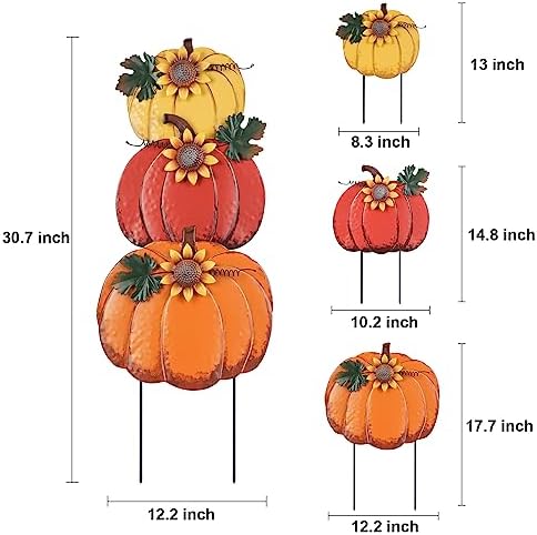 PHITRIC Fall Decorations for Home Outdoor, Decorative Garden Stakes with 3 Pumpkins for Fall Decor, Metal Yard Signs for Outside Garden Yard Lawn Porch Lawn Thanksgiving Decorations - Image 4