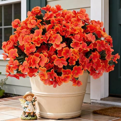 INXUGAO 5PCS Fake Fall Artificial Orange Flowers Faux Plants for Outdoors by INXUGAOArtificialFlowers