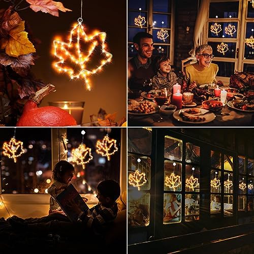 (New) Cerflyer Fall Decoration, Thanksgiving Window Lights with Suction Cup, Metal Frame Maple Leaf Silhouette Lights for Window Wall Home Fall Thanksgiving Décor, Battery Operated - 3 Pack - Image 7