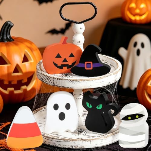Halloween Decor, 6 Pcs Wooden Halloween Decorations for Home Table Sign - Image 6