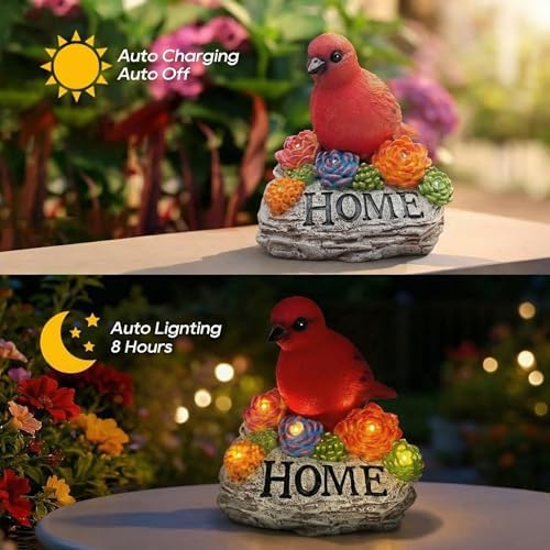 DECOUE Solar Garden Statue with Bird“Home”Sign,Outdoor Decor with Warm LED - Image 2