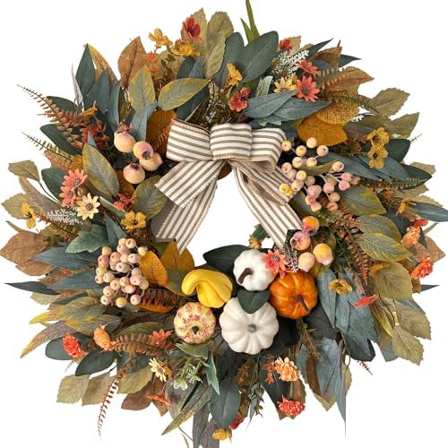 HipTree 24 Inch Fall Wreath for Front Door,Pumpkin Wreath Farmhouse Decor by HipTree
