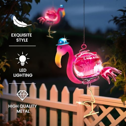 Solar Hanging Flamingo Lights LED Waterproof Powered Outdoor Garden Decor Light Unique Decorations for Sister Birthday Gardening Gifts for Mom Women Backyard Front Porch Balcony Yard Path - Image 3