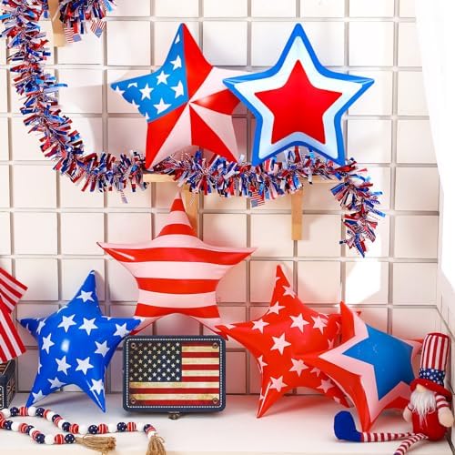 18 Pcs 4th of July Inflatable Outdoor Stars Decor 250th Anniversary Patriotic Outdoor Decorations Inflatable Star American Flag PVC Balloons Blow up for Memorial Day Hanging Home Garden Decor - Image 3