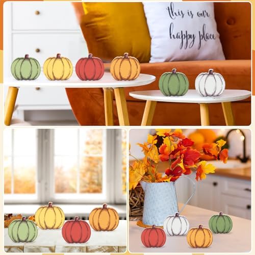 COCHIE Wooden Fall Pumpkins Decorations for Home Office Indoor, Farmhouse Thanksgiving Table Tiered Tray Decor Set of 6, Vintage Fall Harvest Pumpkin Block Signs Tabletop Shelf Decoration (Pumpkin) - Image 6
