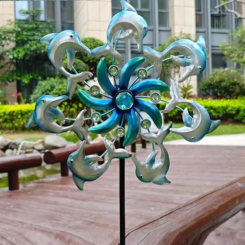 39" Dolphin Wind Spinners,Wind Sculptures Outdoor Decorations for Patio,Lawn & Garden - Image 2