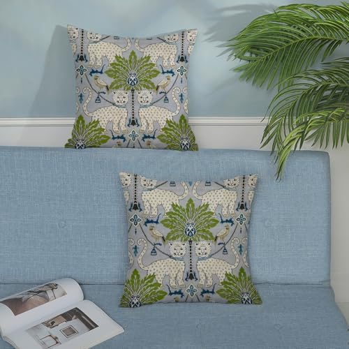 Animal Print Tiger Leopard Pillow Covers 18x18 Set of 2 Animal Skin Green Tropical Tree Throw Pillows Vintage Seasonal Outdoor Decorative Pillow Cases Linen Cushion Cover for Couch Home Decor - Image 4