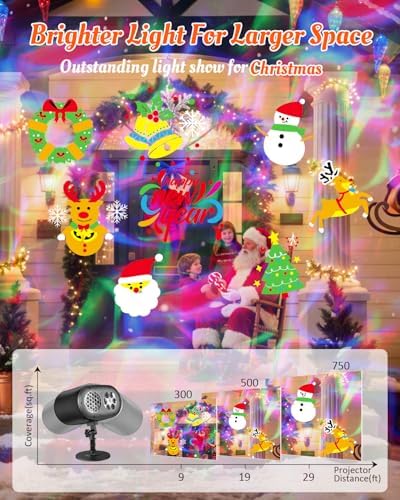 2025 Upgraded Brighter HD Christmas Projector Lights, IP67 Waterproof Outdoor Christmas Decoration Projector Light, Festive Atmosphere Projection Lights for House Yard Party Decorations with Remote - Image 2