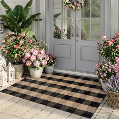Fall Front Door Mat 3x5 Buffalo Plaid Checkered Outdoor Rug Doormat - Image 7