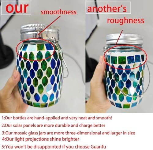 Solar Mosaic 2pack Outdoor Waterproof Cool Blue Mosaic jar Decor Christmas Gifts for Women Mom Grandma Halloween Hanging Solar Lights Decoration Outside for Yard, Patio,Backyard,Porch (Contemporary) - Image 3