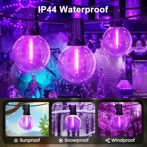 LAMPHOME LED Outdoor String Light, 26Feet Patio Lights with 12+1 Edison Shatterproof Bulbs(1Spare), UL Waterproof Outside Lights connectable Dimmable for Backyard Porch Decor,Purple - Image 2