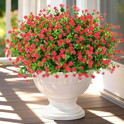 Yastouay Artificial Flowers for Outdoors UV Resistant, 22 Bundles Red Realistic Fake Outdoor Flowers Fake Plants, Faux Flowers for Outdoor Planters Front Porch Garden Window Box Farmhouse Decor by Yastouay