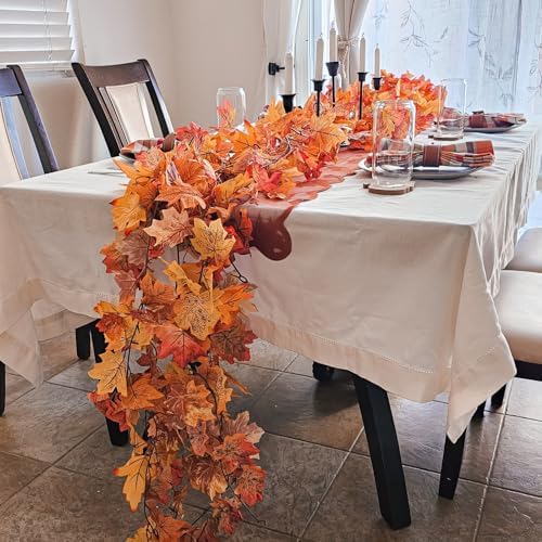 CQURE 5 Pack Fall Garland, 29.5Ft Artificial Autumn Maple Leaves Vines Thanksgiving Halloween Harvest Decor for Fireplace Mantle Table Indoor Outdoor - Image 2