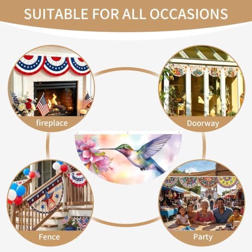 Hummingbird Flowers Semicircular Hanging Decorative Bunting Flag 2pcs - Image 7
