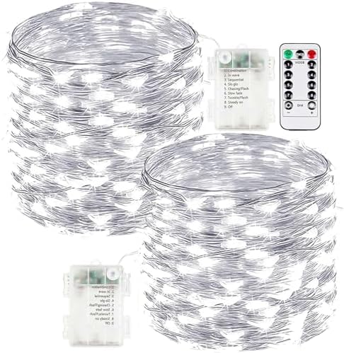 2 Pack Fairy Lights Battery Operated with Remote 66FT 200 LED Cool White by EXF