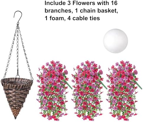 HyeFlora Artificial Hanging Flowers Basket for Outdoor, Fake Flowers Faux Plants Look Real for Yard Gardens Porch Patio Home (Purple+Hotpink) - Image 4