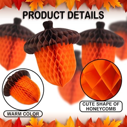 Fall Acorn Honeycomb Ball Decorations, 12in+8in - Image 6