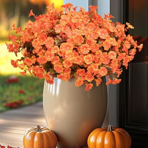 Artificial Fall Flowers for Outdoor 16 Bundles Morning Glory, Autumn Orange - Image 5