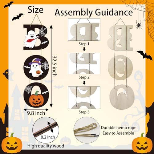 Halloween Door Decorations Halloween Door Sign Ghost Pumpkin Decor Boo Sign - Image 2