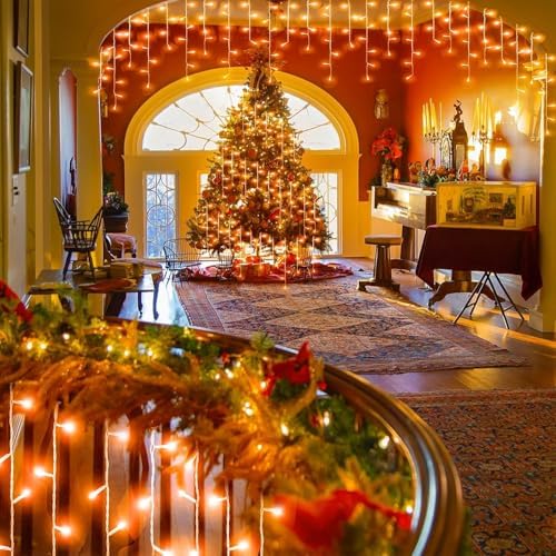 66ft Orange Halloween Lights Outdoor, 640LED Icicle Lights for Outside Indoor Twinkle Christmas Light with Connectable Clear Wire 8 Modes Timer Waterproof for House Party Tree Holiday Yard Patio Decor - Image 5