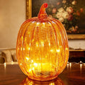 Fall Decorations for Home,Crackled Glass Pumpkin lights with Timer (Gold) by CFDECORCandlesandHolders