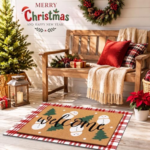 Tinideya 2 Pcs Christmas Layered Doormat Set, Snowman Welcome - Image 3