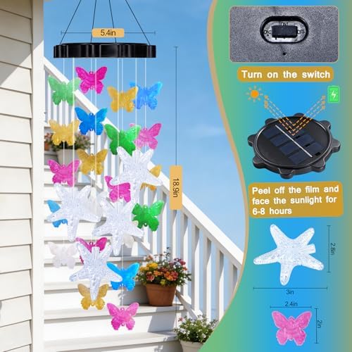 (New) Solar Wind Chimes for Outside, Butterfly Wind Chimes, Outdoor Decorative Wind Chimes with 2 Light Modes for Patio, Garden, Yard, Porch, Gifts for Mom, Grandma, Wife, Family and Friends - Image 6