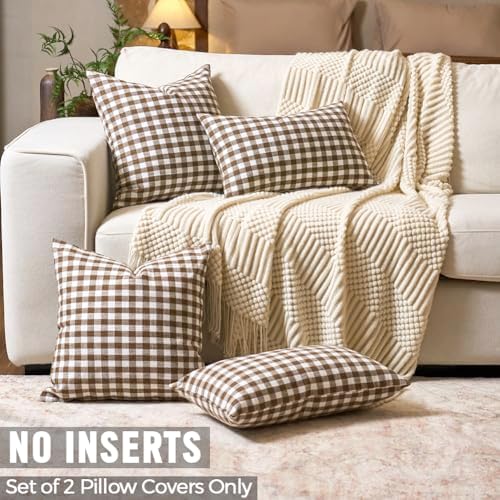 Fall Brown Plaid Gingham Euro Pillow Sham Covers 26x26 Set of 2 for Couch - Image 3