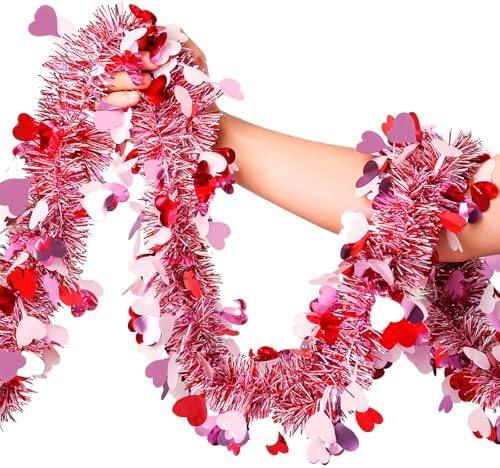 Valentines Garland Decor,50Ft Glitter Tinsel Heart Garland Decorations for Tree Mantle Bedroom Office Classroom Party Indoor Outdoor Holiday Home Pink Red White by brand