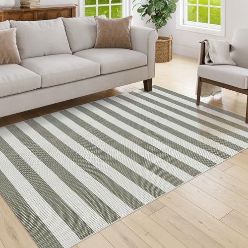 Striped Fall Outdoor Rug 5x7, Washable Cotton Hand Woven Patio Rug - Image 7