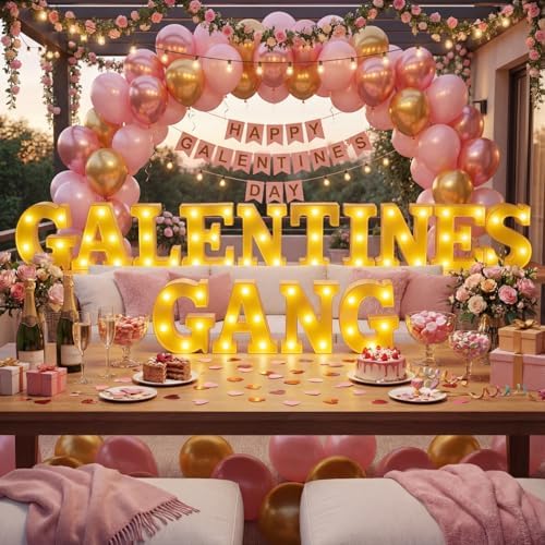 Honoson 14 Pcs Galentines Day Party Decorations Galentines Gang Lights up Sign Girls Ladies Galentine's Day Party Decorations Fireplace Table Decor - Image 6