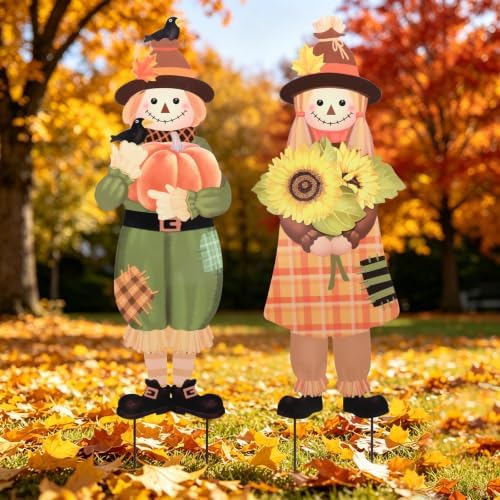 MUMTOP Fall Scarecrow Garden Yard Stake Set of 2,Thanksgiving Outdoor Decor - Image 5