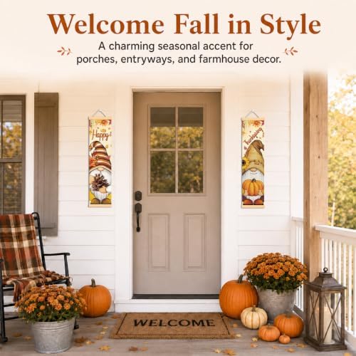 Happy Thanksgiving Gnome Door Banner Set of 2, Pumpkin Porch Decor for Home - Image 5