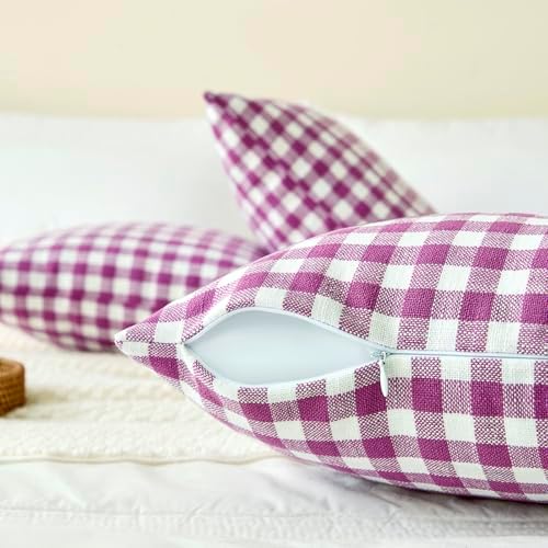 Outdoor Lavender Gingham Plaid Decorative Lumbar Pillow Cover 12x20(Purple) - Image 6