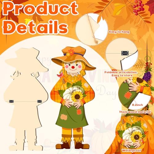 Shellwei 2 Pcs Fall Scarecrow Door Decor, Thanksgiving Welcome Hanging Sign - Image 3