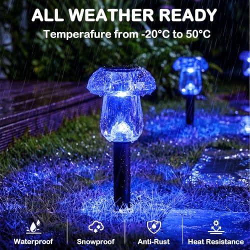 Solar Halloween Lights Outdoor 8 Pack Blue Garden Mushroom Decor - Image 4